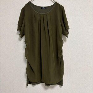 Belluna Frill Gathered Short Sleeve Green Blouse